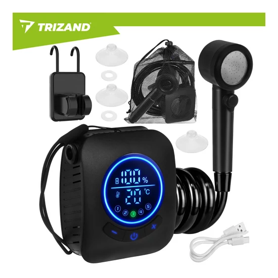 TRIZAND 8000mAh hordozható kempingzuhany LED kijelzővel IPX8