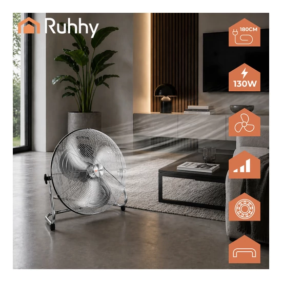 Padlóventilátor 50 cm Ruhhy 130W fém nagy teljesítményű 3 sebességfokozat