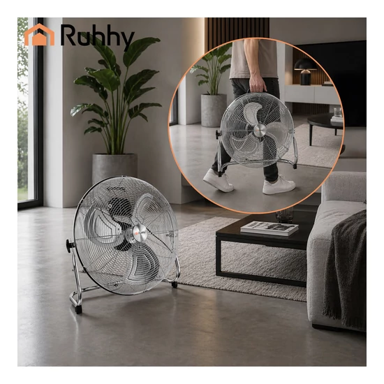 Padlóventilátor 50 cm Ruhhy 130W fém nagy teljesítményű 3 sebességfokozat