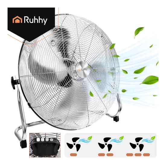 Padlóventilátor 50 cm Ruhhy 130W fém nagy teljesítményű 3 sebességfokozat