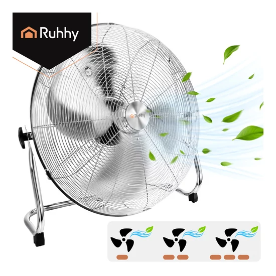 Padlóventilátor 50 cm Ruhhy 130W fém nagy teljesítményű 3 sebességfokozat
