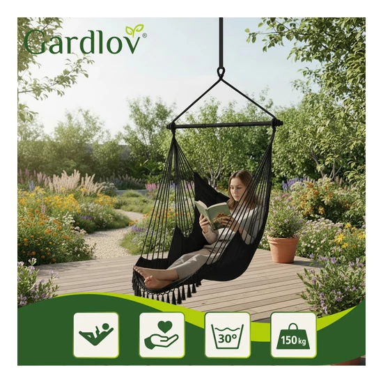 Függőágy - fekete  brazil szék 210cm fekete Gardlov