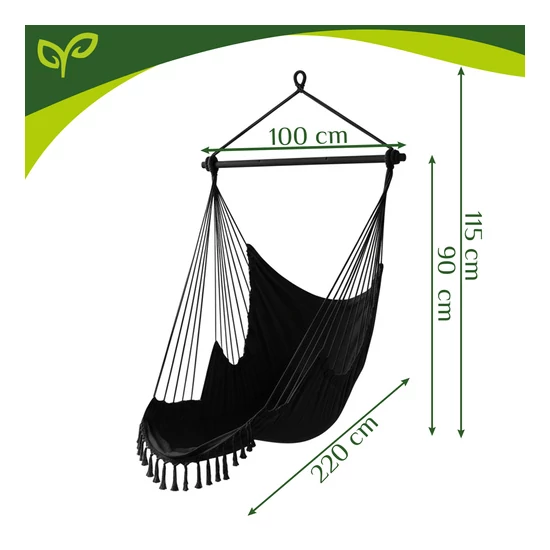 Függőágy - fekete  brazil szék 210cm fekete Gardlov