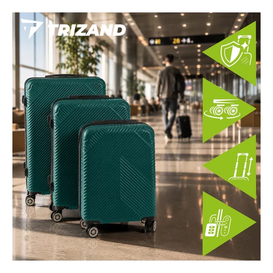TRIZAND Sötétzöld 3 részes bőrönd szett Kezdő áron