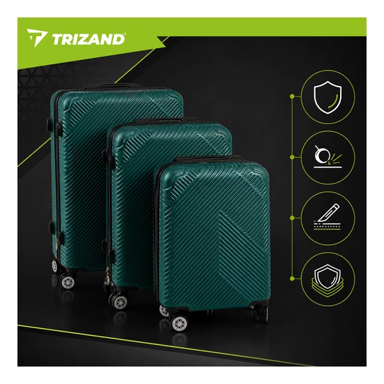 TRIZAND Sötétzöld 3 részes bőrönd szett Kezdő áron