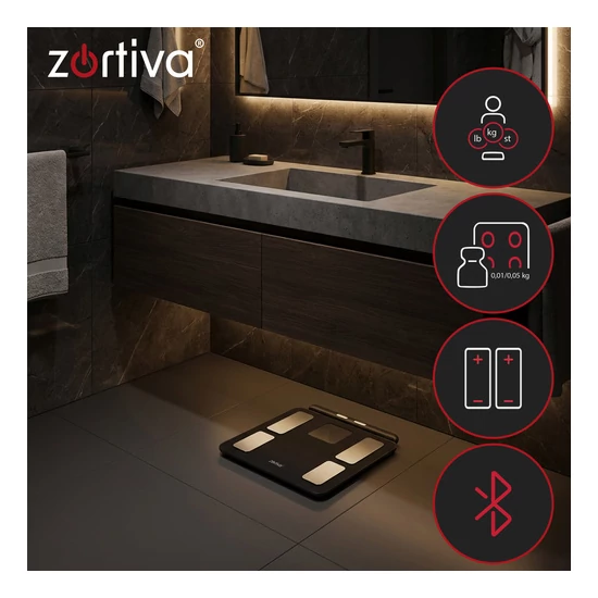 Zortiva Analitikai bluetoothos fürdőszobamérleg
