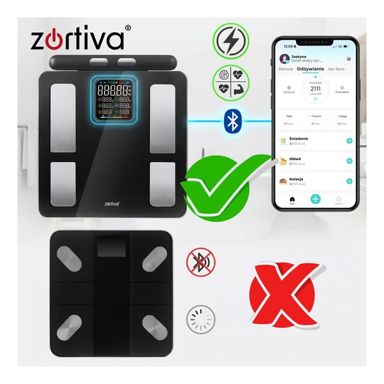 Zortiva Analitikai bluetoothos fürdőszobamérleg