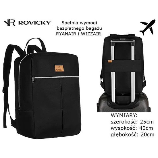 Rovicky R-PL-01 Fekete utazási hátizsák