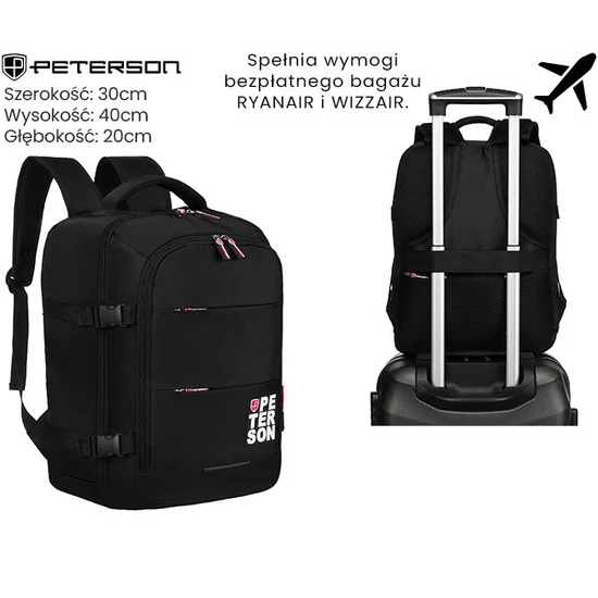 PTN PLG-01-D utazási hátizsák Fekete+piros