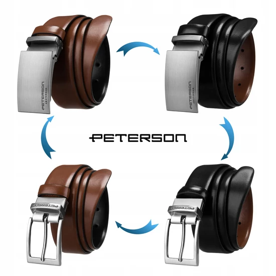 Ajándék szett: férfi kétoldalas bőr öv + 2 csat Peterson PTN KL-B005-S001