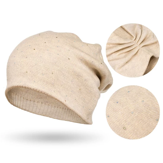 Női sapka kristályokkal díszített PETERSON PTN HAT-05 Beige