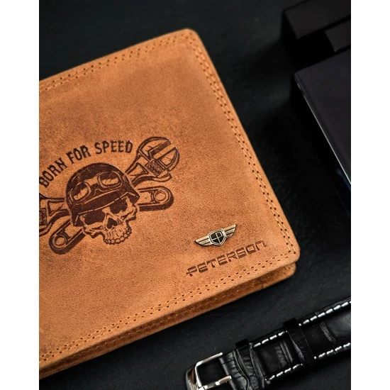 PETESON PTN N992C-CHM-02 Cognac RFID bőr pénztárca