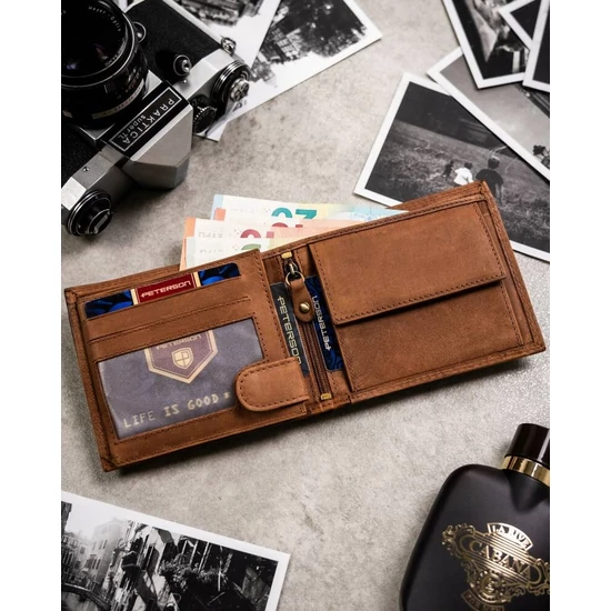 Ajándékcsomag: bőrtárca és kulcstartó PTN SET-M-N994-CHM Cognac