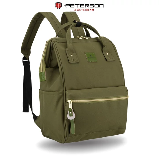 Peterson khaki laptop hátizsák USB töltővel - Wizz Air/Ryanair méret