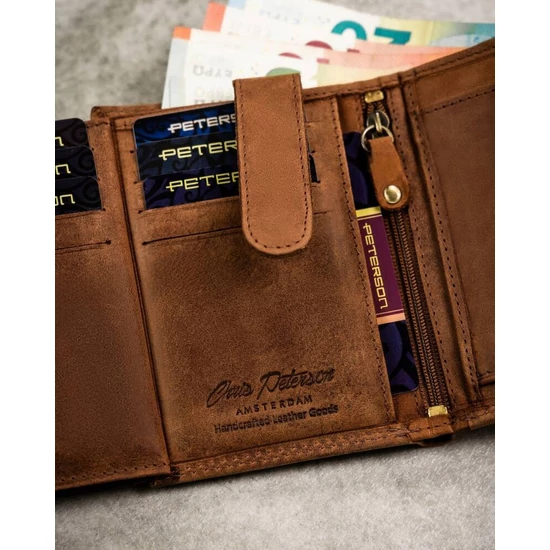 Ajándék szett: bőrtárca és kulcstartó Peterson PTN SET-M-1542-CHM Cognac