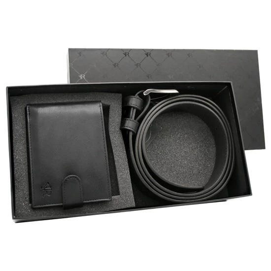 Férfi ajándék szett: öv és pénztárca ökológiai bőrből Rovicky PU R-N003L-120-PU03 BLACK