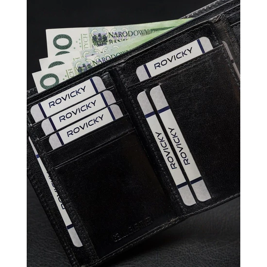 RFID bőr pénztárca ROVICKY RV-7870 Fekete