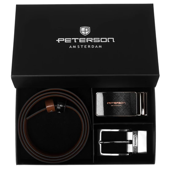 Ajándék szett: férfi kétoldalas bőr öv + 2 csat PTN KL-B004 Peterson