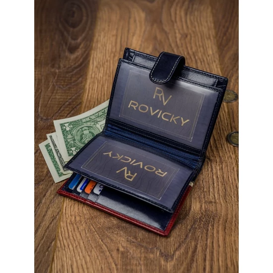 RFID bőr pénztárca ROVICKY 331L-RBA-D NAVY-RED