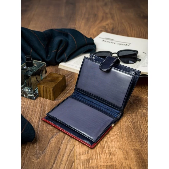 RFID bőr pénztárca ROVICKY 331L-RBA-D NAVY-RED