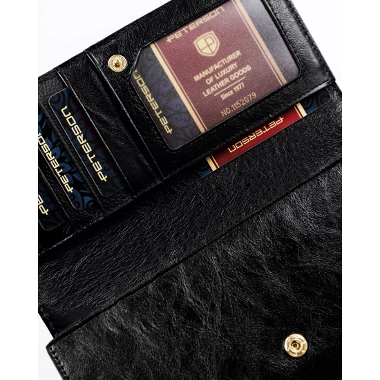 PETERSON PTN PL-490 Fekete RFID bőr pénztárca