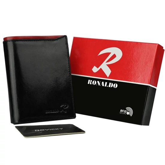 RFID bőr pénztárca RONALDO N4-VT Fekete+piros