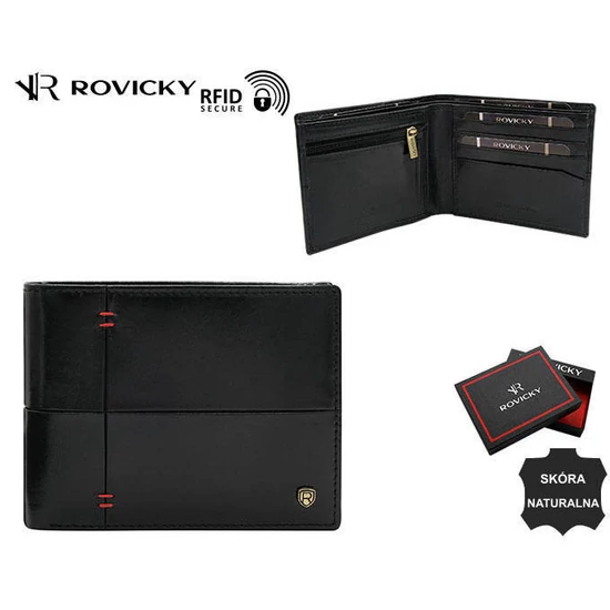 RFID bőr pénztárca ROVICKY N993-RVTS Fekete+piros