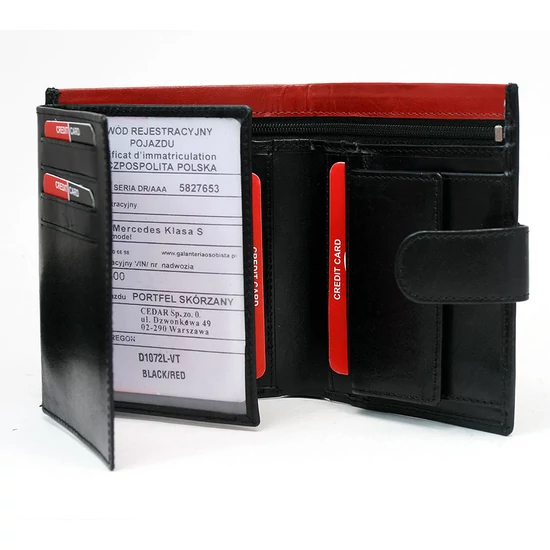 Férfi bőr pénztárca D1072L-VT FEKETE-VÖRÖS RFID
