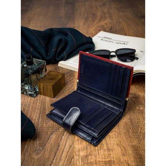 RFID bőr pénztárca ROVICKY 331L-RBA-D NAVY-RED