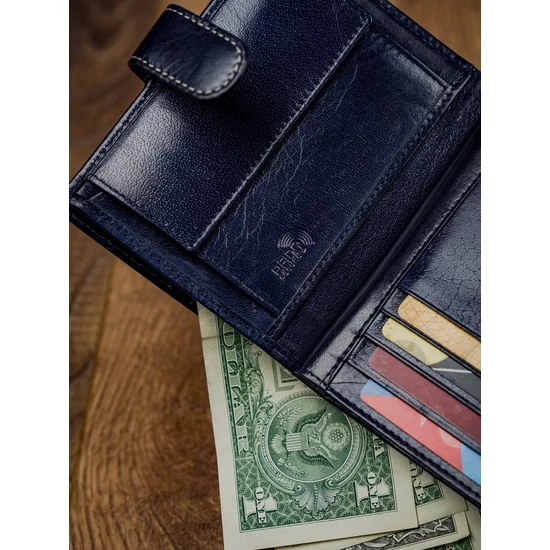 RFID bőr pénztárca ROVICKY 331L-RBA-D NAVY-RED