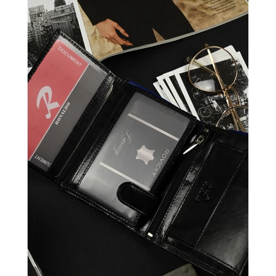 RFID bőrtárca RONALDO N4-VT Fekete+Kék