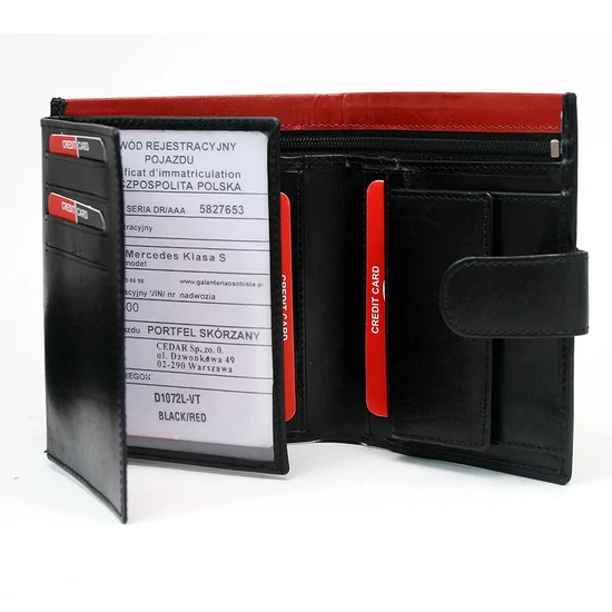 Férfi bőr pénztárca D1072L-VT FEKETE-VÖRÖS RFID