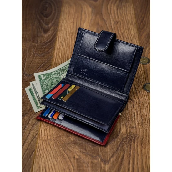 RFID bőr pénztárca ROVICKY 331L-RBA-D NAVY-RED
