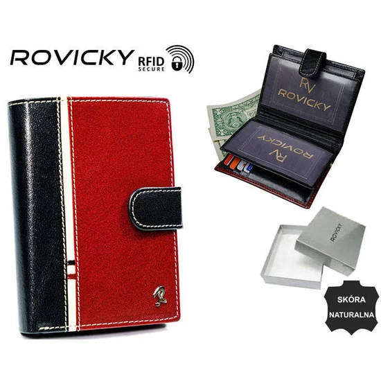 RFID bőr pénztárca ROVICKY 331L-RBA-D NAVY-RED