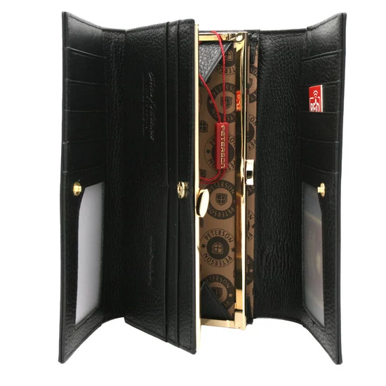 PETERSON PTN LJ-490 Fekete+arany RFID bőr pénztárca
