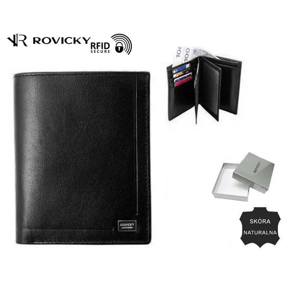 ROVICKY PC-105-BAR BLACK RFI férfi RFID bőr pénztárca
