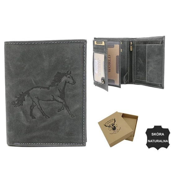 Férfi természetes nubuk bőr pénztárca a lovak szerelmeseinek N4-CHM-HORSE BLACK