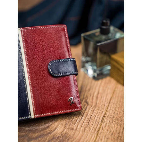 RFID bőr pénztárca ROVICKY 331L-RBA-D NAVY-RED