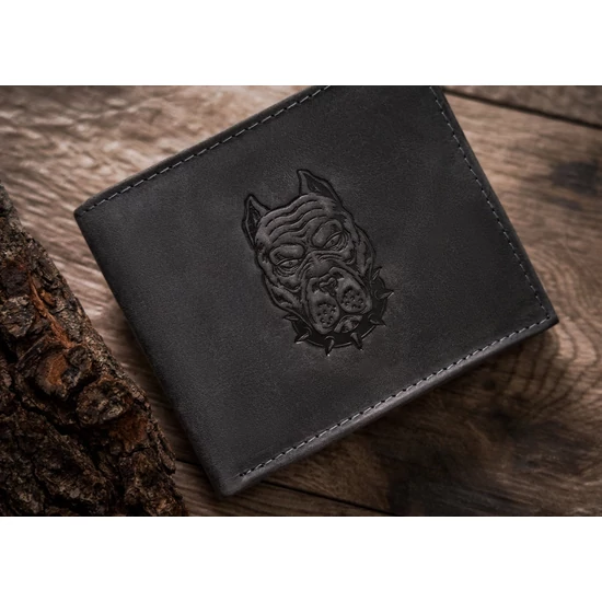 Férfi bőr pénztárca RFID védelmi kutyaképpel N992-CHM-DOG-2 Cognac
