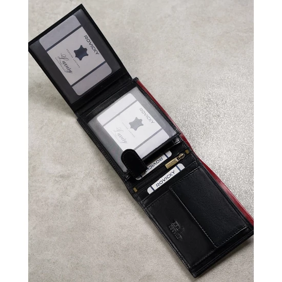 RFID bőr pénztárca ROVICKY N992-RVT Fekete+piros