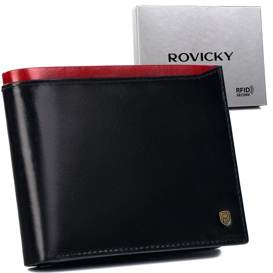 RFID bőr pénztárca ROVICKY N992-RVT Fekete+piros