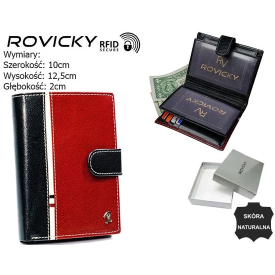 ROVICKY 331L-RBA-D FEKETE-VÖRÖS RFID bőr pénztárca