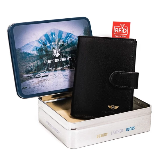 Férfi RFID bőr pénztárca Peterson PTN 324Z 2-1-1 FEKETE