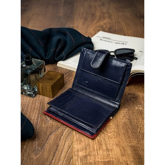 RFID bőr pénztárca ROVICKY 331L-RBA-D NAVY-RED