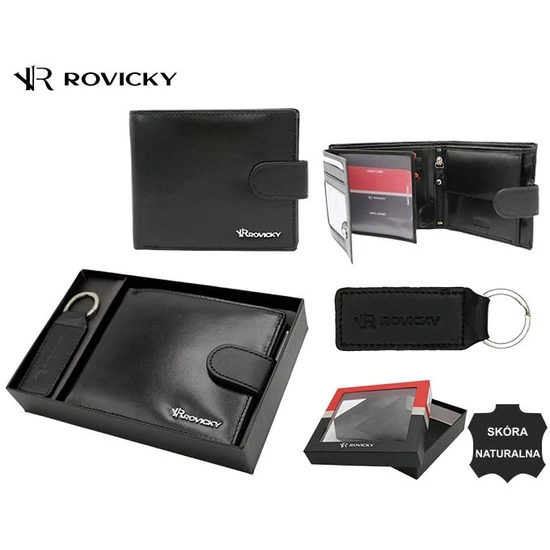 Bőr pénztárca és kulcstartó ajándék szett ROVICKY R-SET-M-N992L-KCS