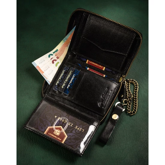 PETERSON PTN 340L-2-1-1 FEKETE RFID bőr pénztárca
