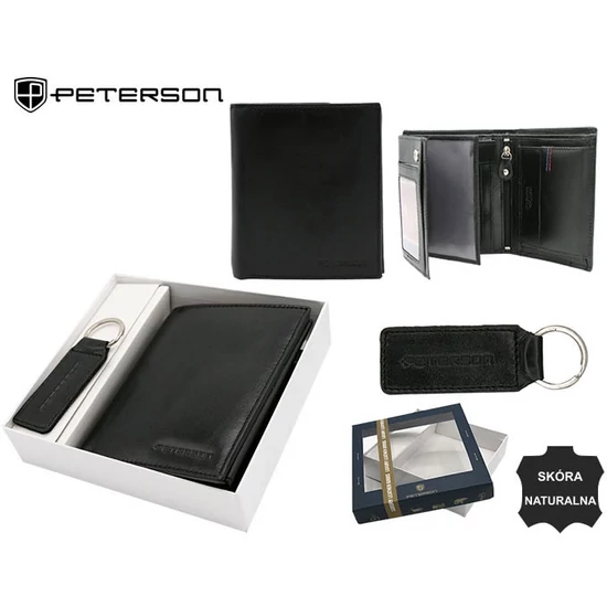 Férfi ajándék szett: bőr pénztárca és kulcstartó PETERSON PTN SET-M-1549-KCS