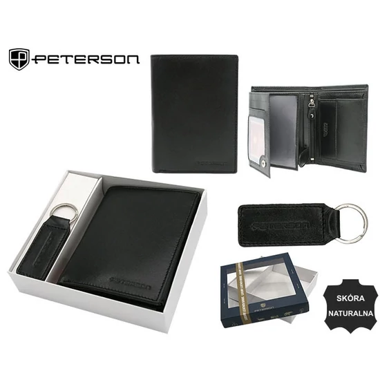 Férfi ajándék szett: bőr pénztárca és kulcstartó PETERSON PTN SET-M-N4-KCS