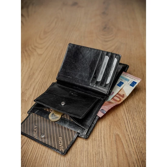 ROVICKY PC-105-BAR BLACK RFI férfi RFID bőr pénztárca