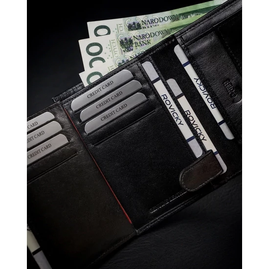 RFID bőrtárca ROVICKY 1541-03-BOR Fekete+piros